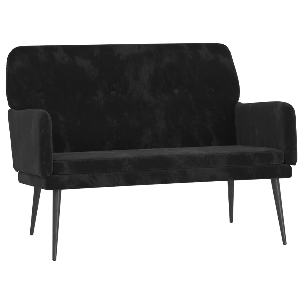 vidaXL Black Velvet Loveseat Bench - Upholstered Metal/Plywood Frame with Armrests for Living Room, Lounge Seating, Home Decor