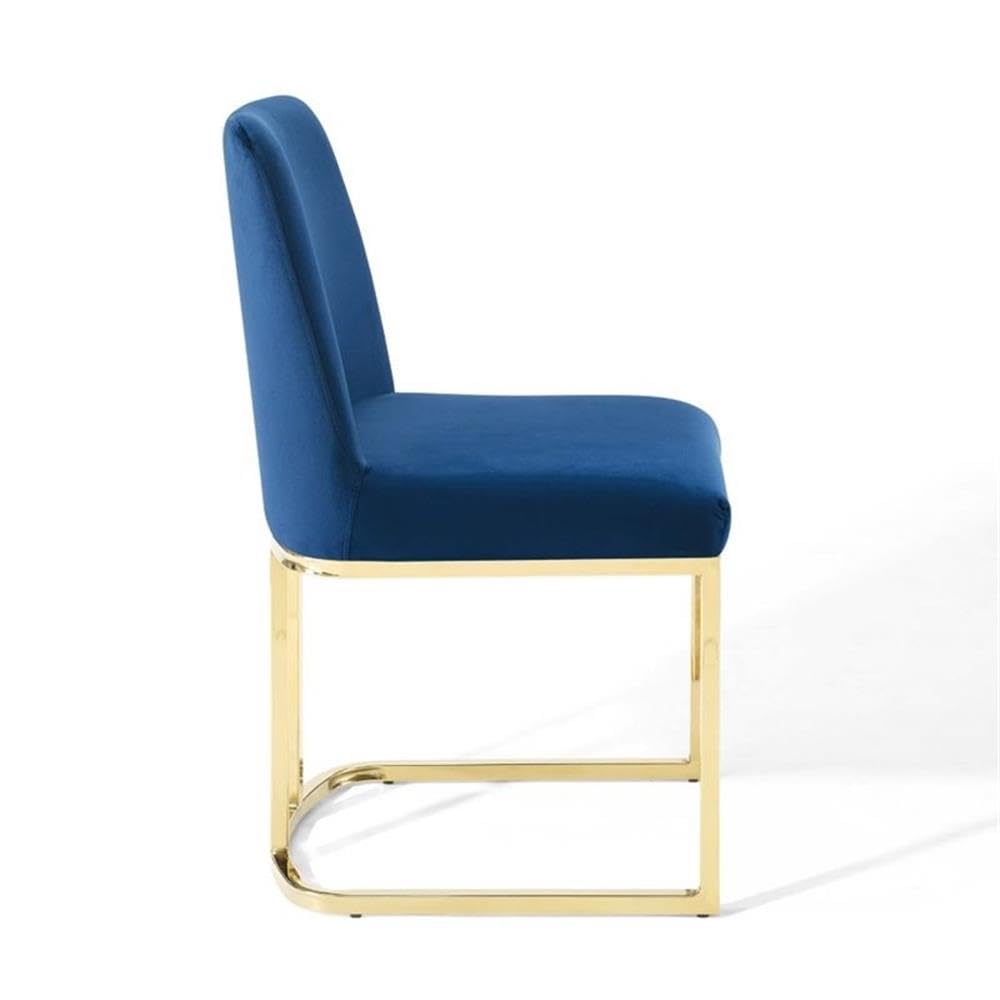 Modway Amplify Sled Base Performance Velvet Dining Side Chair, Gold Navy