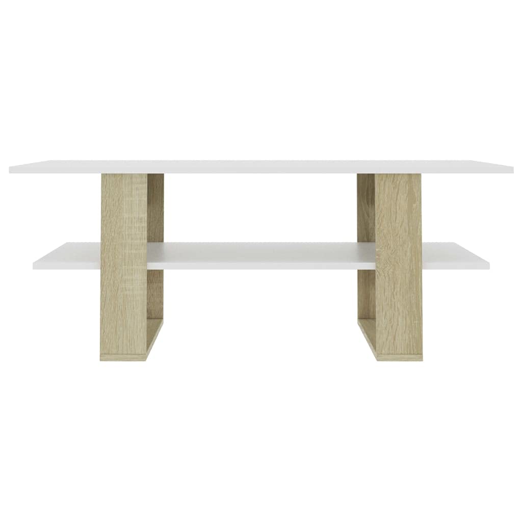 vidaXL Coffee Table Home Indoor Living Room Office Accent Couch Center Side End Sofa Coffee Table Desk Furniture White and Sonoma Oak Engineered Wood