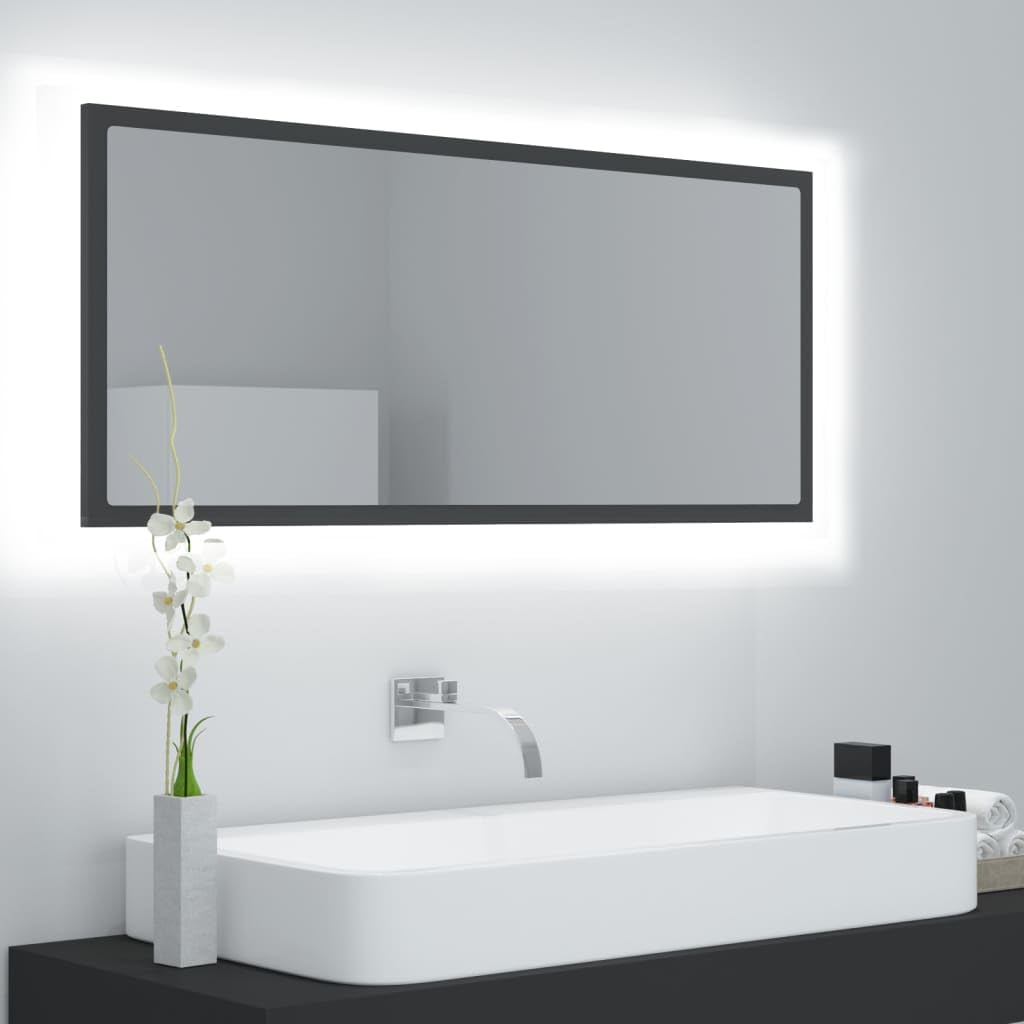 Led Bathroom Mirror Gray 39.4&quot;X3.3&quot;X14.6&quot; Engineered Wood