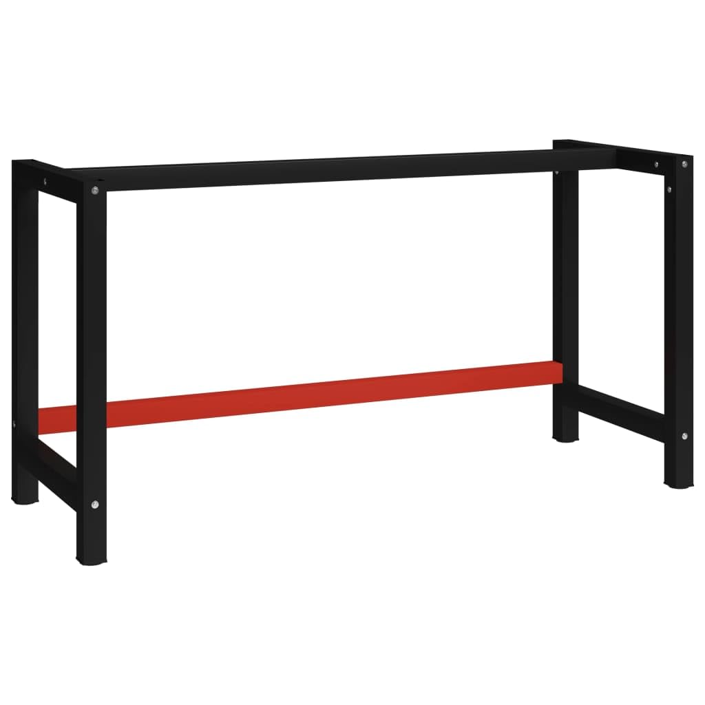 vidaXL Metal Workbench Stand-Black & Red, Reinforced Frame, Customizable, Versatile for Garage/Home Projects