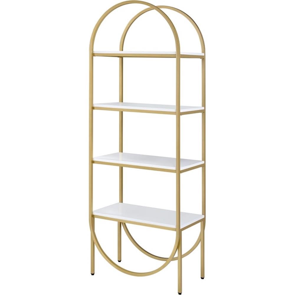 Acme Lightmane 4 Wooden Shelves Bookshelf in White High Gloss and Gold