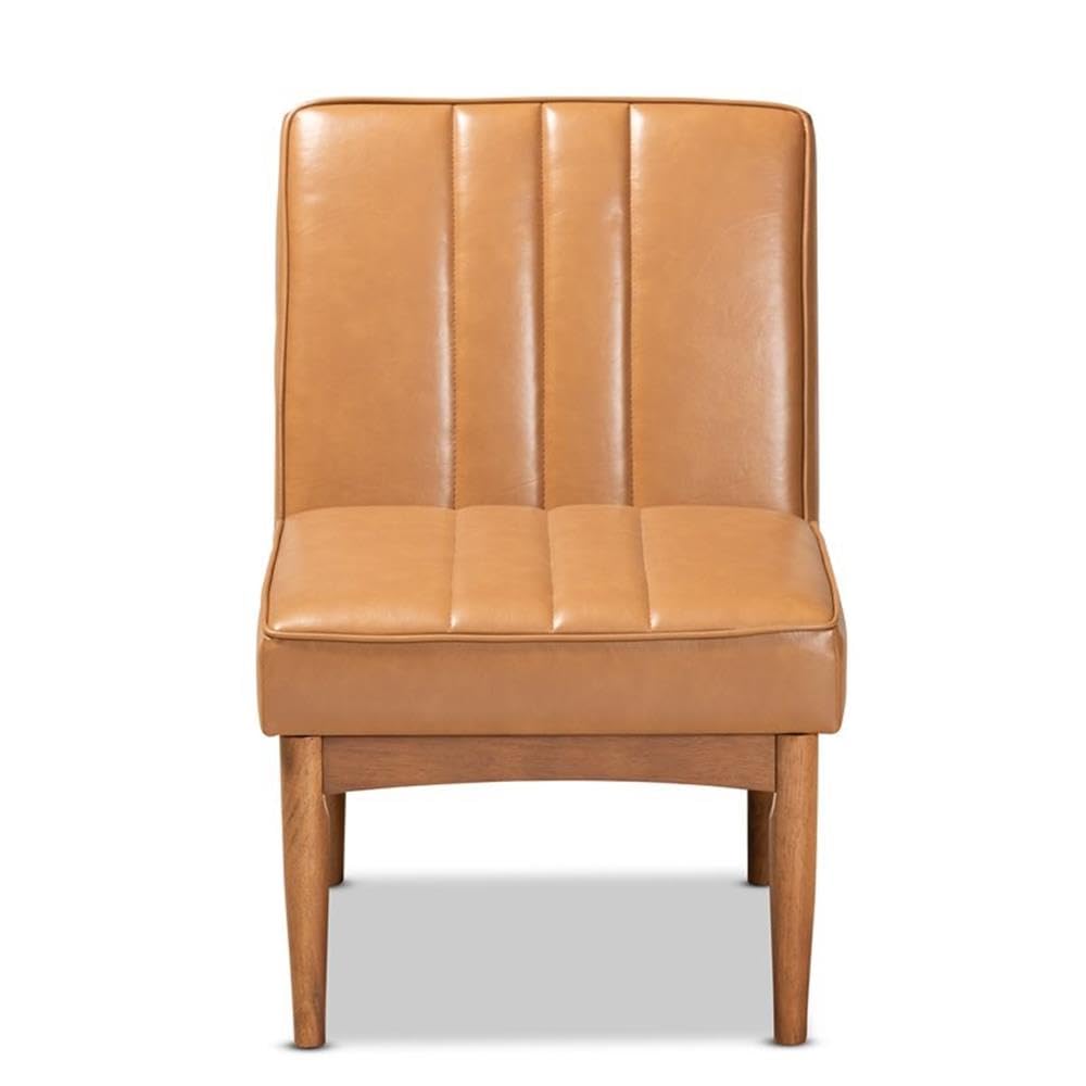 Baxton Studio Daymond Mid-Century Modern Tan Faux Leather Upholstered and Walnut Brown Finished Wood Dining Chair