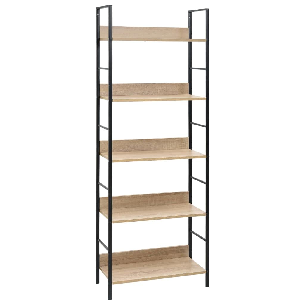 vidaXL Versatile 5-Layer Book Shelf in Oak and Black - Engineered Wood and Steel - Compact Design for Maximum Space Utilization - Easy to Assemble