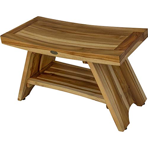 HomeRoots Rectangular Teak Shower Stool Or Bench with Shelf in Natural Finish