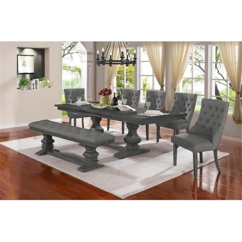 Best Quality Dark Gray Linen Fabric Dining Chair (Single) with Tufted Seats