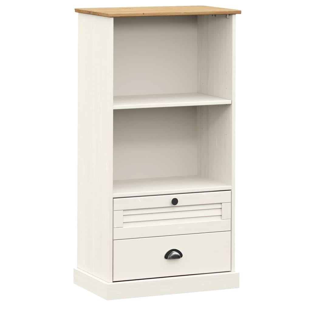 vidaXL VIGO 2-Tier Bookcase with Drawers - White Solid Pine Wood Storage Shelf for Living Room/Bedroom/Study