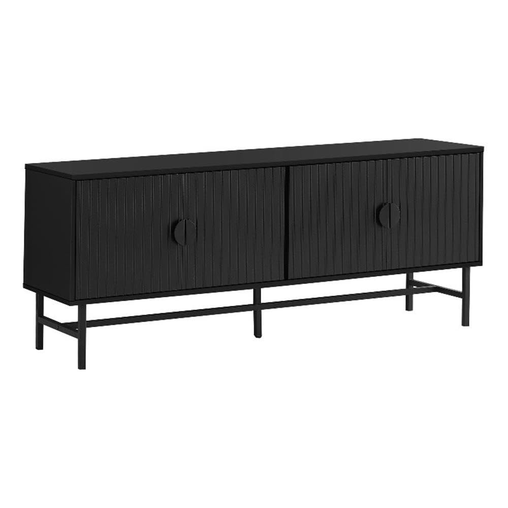 Monarch Specialties 2733, 60 Inch, Console, Media Entertainment Center, Storage Cabinet, Living Room, Bedroom, Black Laminate, Metal 1 Tv Stand, 59' L x 15.5' W x 23.75' H