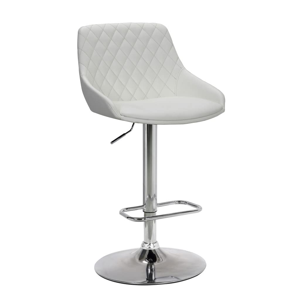 HomeRoots Chrome,Faux Leather,Plywood White Faux Leather and Chrome Back Tufted Adjustable Bar Stool