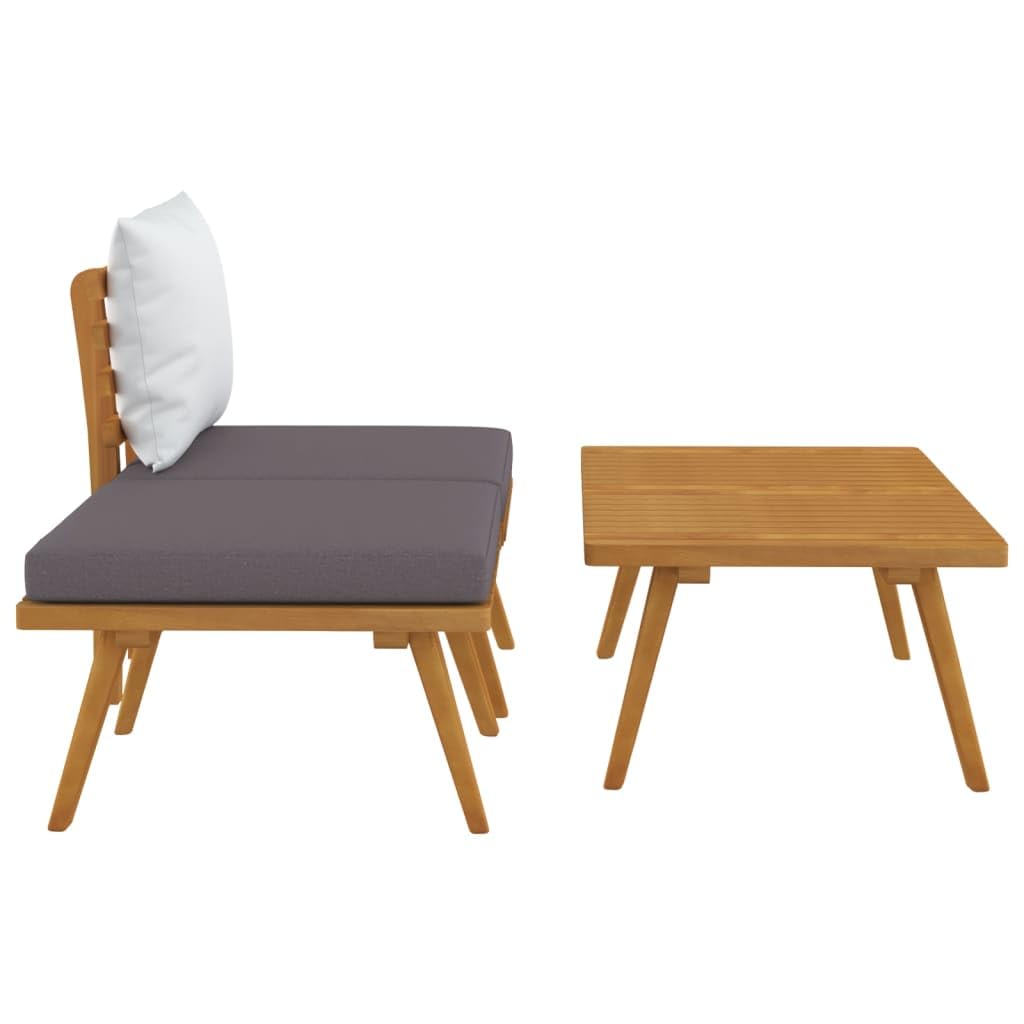 vidaXL 3 Piece Patio Lounge Set - Rustic Acacia Wood Outdoor Furniture with Cushions - Weather-Resistant, Customizable Comfort for Garden and Patio