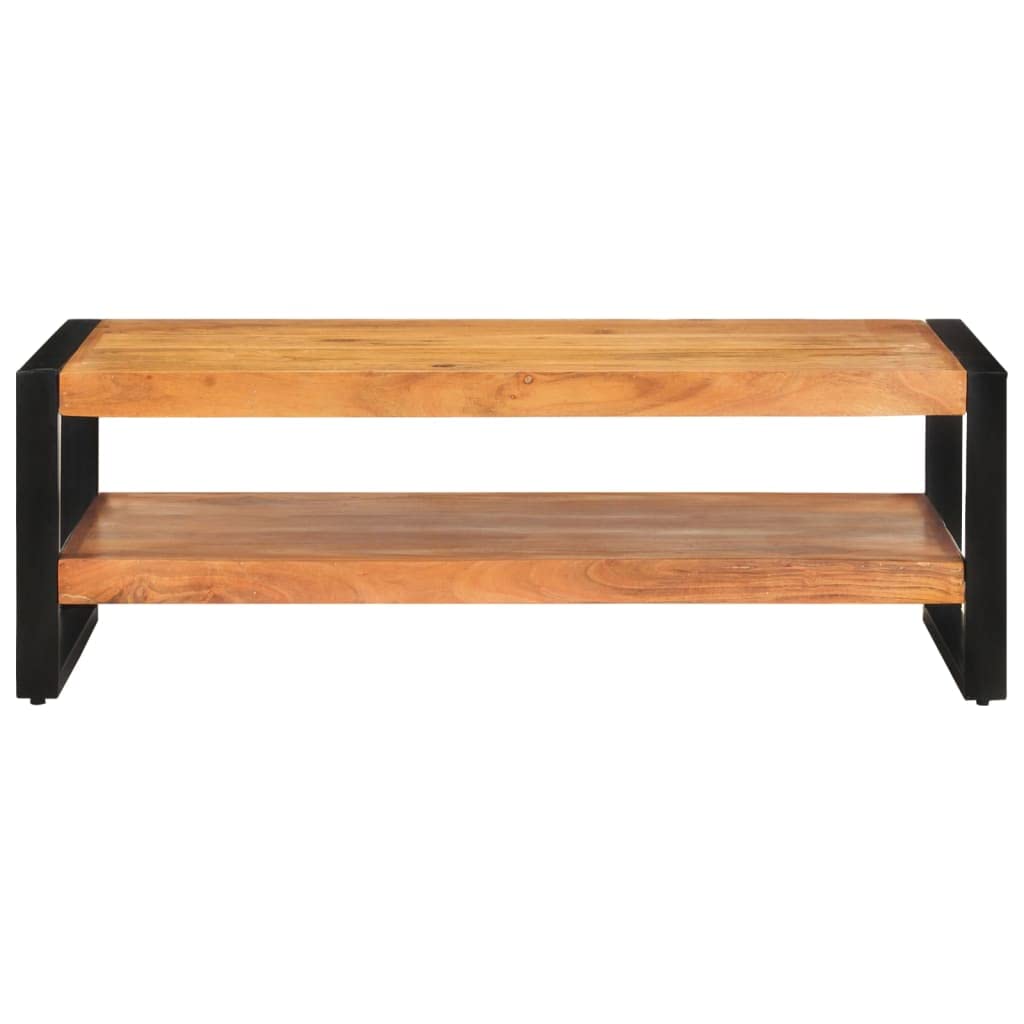 vidaXL Rustic Coffee Table - Solid Acacia Wood and Iron Frame, with 2 Storage Layers, Brown, Unique Natural Finish, Stable and Durable, for Living Room, Lounge, Indoors