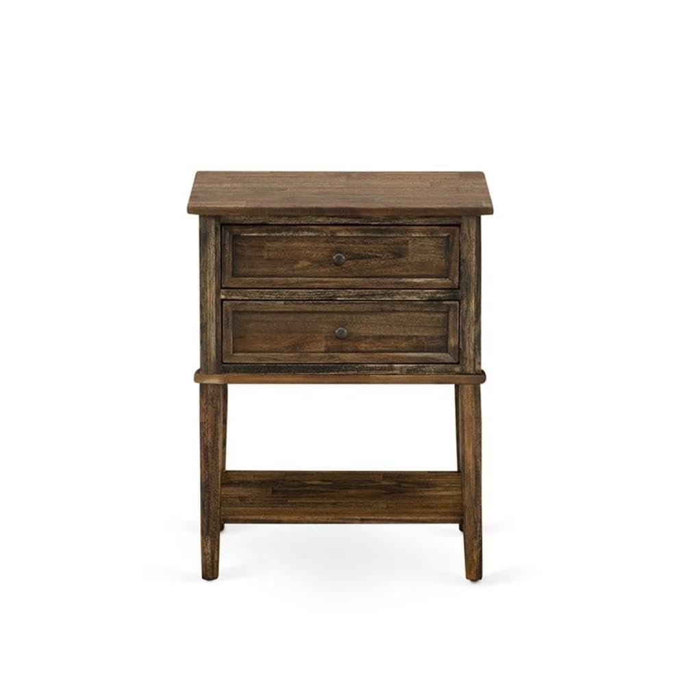 East West Furniture KD16Q-1VL07 2 Piece Queen Size Bed Set - 1 Bed Frame Dark Khaki Linen Fabric Padded and Button Tufted Headboard with 1 Wood Nightstand - Distressed Jacobean Finish Nightstand