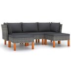 vidaXL 5 Piece Outdoor Lounge Set with Cushions - Powder-Coated Steel, Poly Rattan & Eucalyptus Wood, Gray, Removable and Washable Cushions