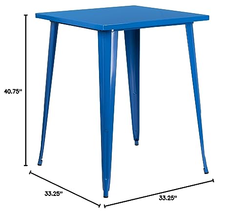 Flash Furniture Nolan Commercial Grade 31.5" Square Blue Metal Indoor-Outdoor Bar Height Table