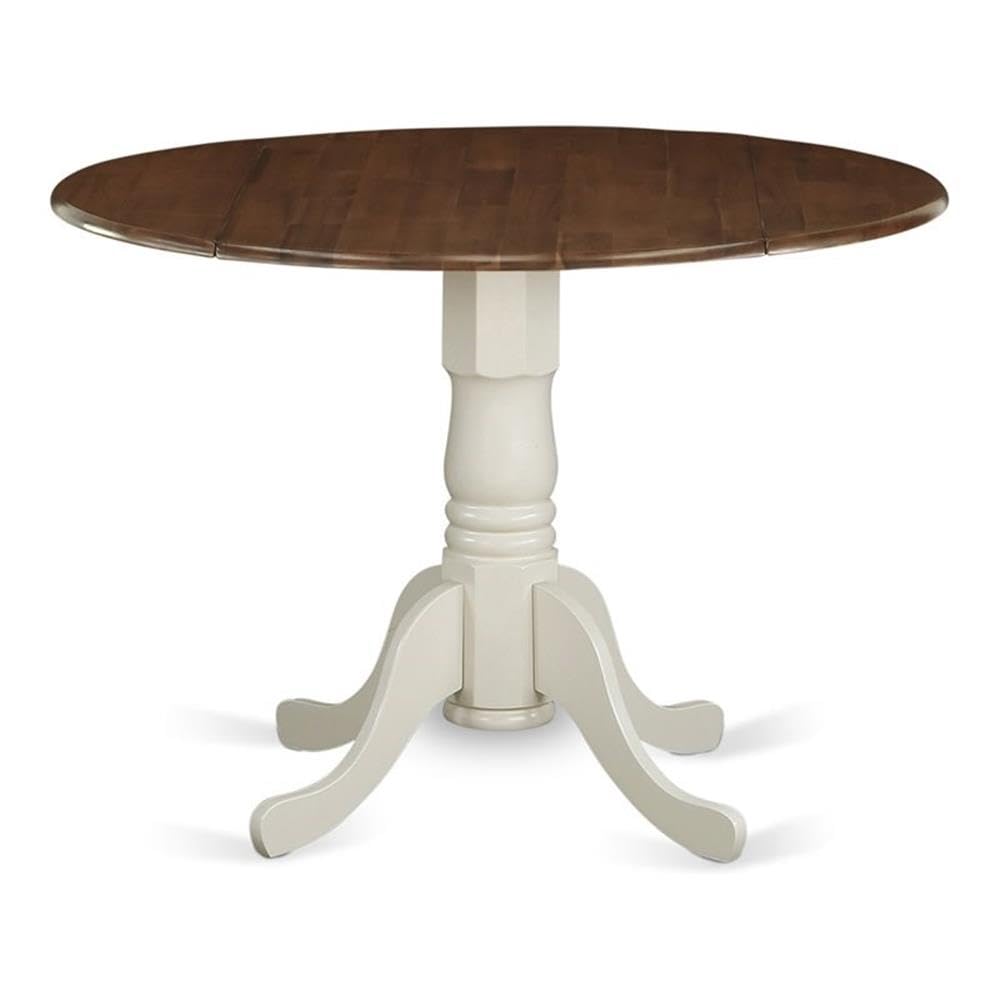 East West Furniture Dmt-Wlw-Tp Dublin Modern Kitchen Table - A Round Dining Table Top With Dropleaf & Pedestal Base, 42X42 Inch, Walnut & Linen White