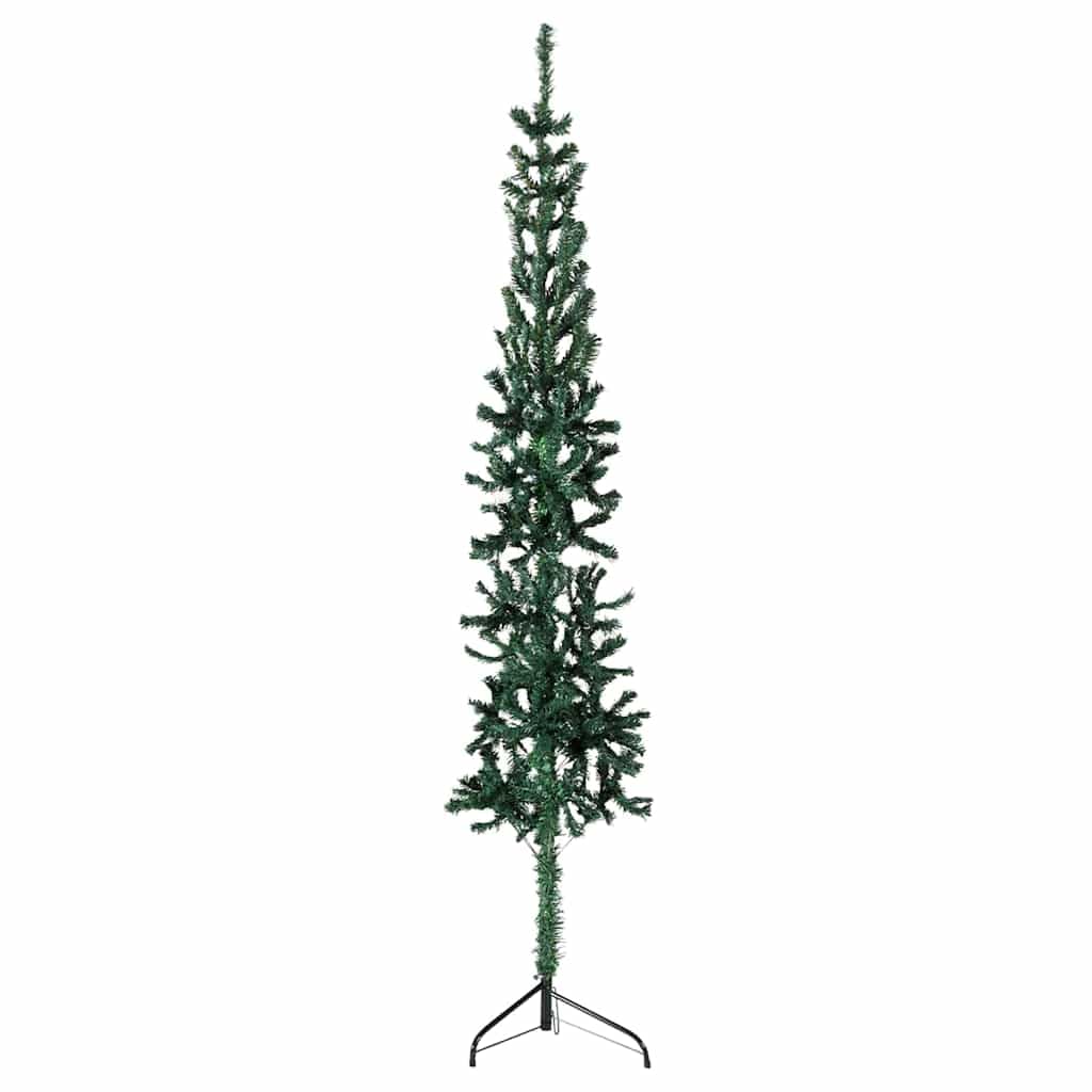 vidaXL Slim Artificial Half Christmas Tree with Stand, Lifelike PVC Green Xmas Tree, Space-Saving Design, Durable and Reusable Decor, Easy Assembly, Perfect for Limited Spaces