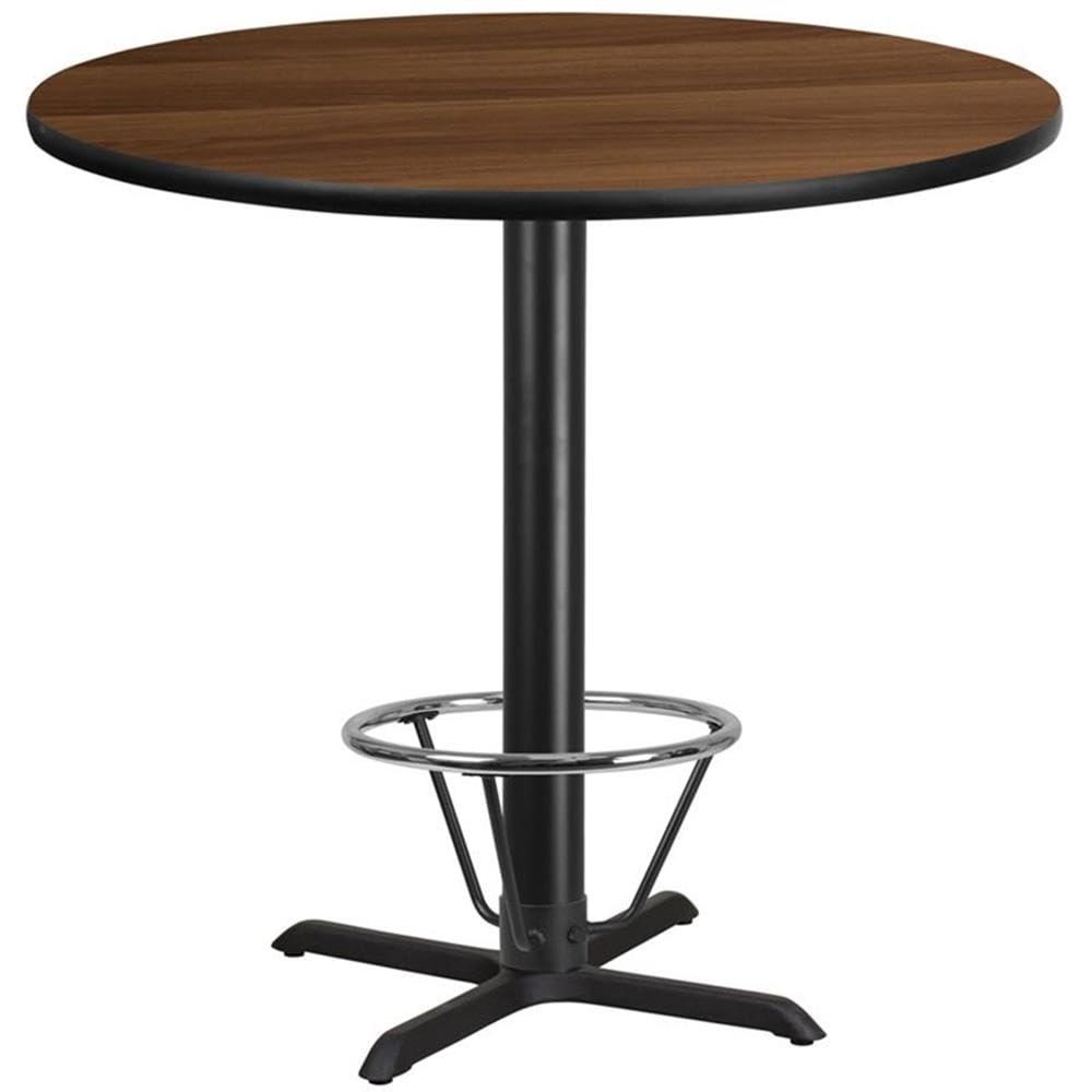 Flash Furniture Stiles 42'' Round Walnut Laminate Table Top With 33'' X 33'' Bar Height Table Base And Foot Ring