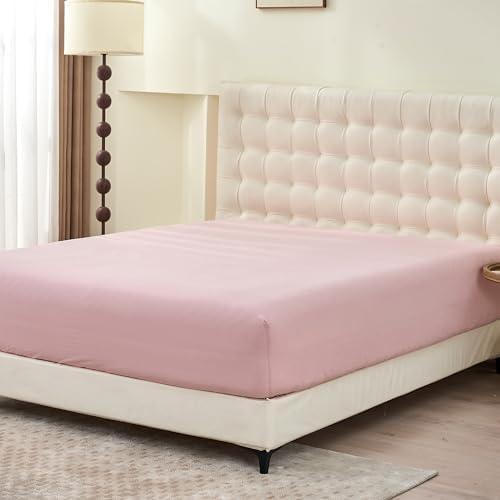 Simple&Opulence Linen Fitted Sheet (1 Piece) - 14 Inch Deep Pocket Mattress Cover Natural Flax Cotton Blended Soft Breathable Be