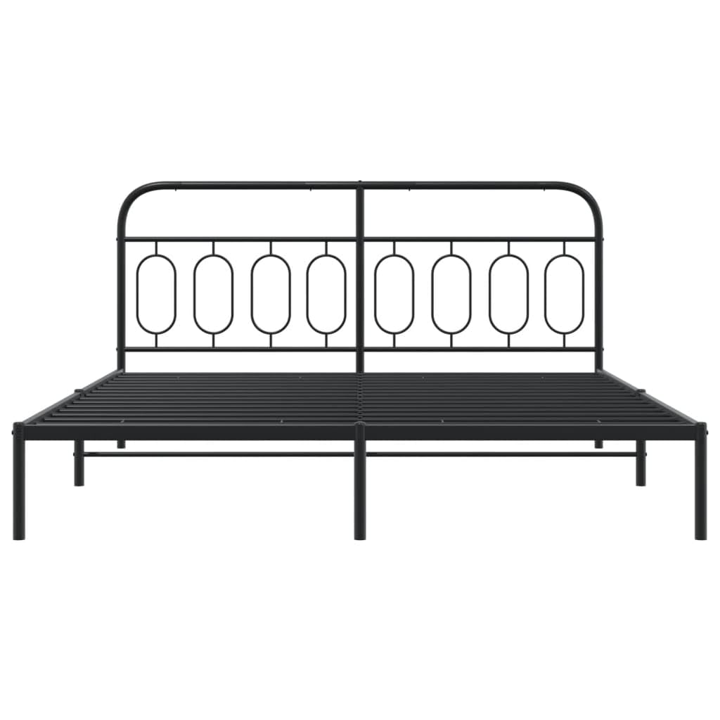 vidaXL Metal Bed Frame - King Size Black Double Bed with Headboard, Sturdy Steel, Extra Storage Space, 81.5&quot;x78&quot;x39.4&quot;
