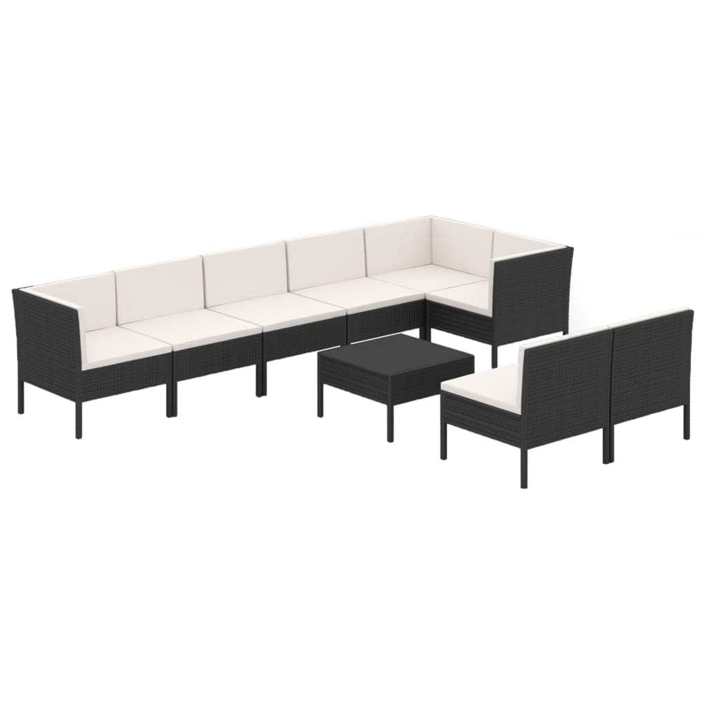 vidaXL 9 Piece Farmhouse Patio Lounge Set in Black Poly Rattan, Comfortable Cushions, Weather Resistant, Lightweight and Modern Outdoor Furniture - Ideal for Garden, Poolside, Backyard, Patio