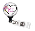 Rt Heart Steth Floral - Retractable Badge Reel With Swivel Clip And Extra-Long 34 Inch Cord - Badge Holder/Pulmonologist/Pulmono