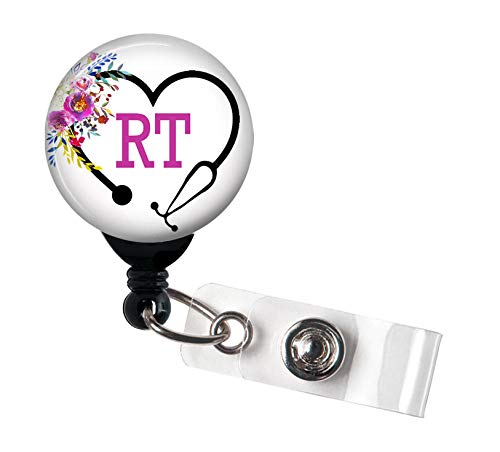 Rt Heart Steth Floral - Retractable Badge Reel With Swivel Clip And Extra-Long 34 Inch Cord - Badge Holder/Pulmonologist/Pulmono