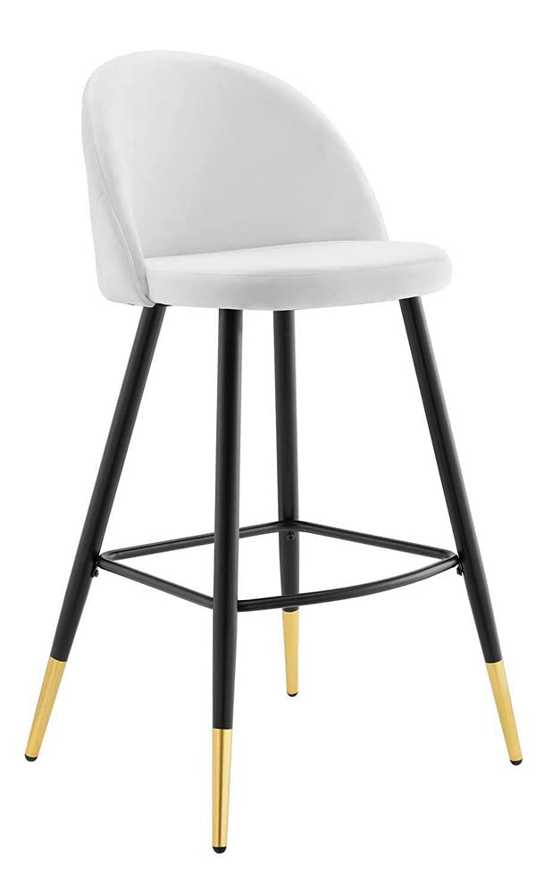 Modway Cordial Performance Velvet Dining Bar Stools in White - Set of 2