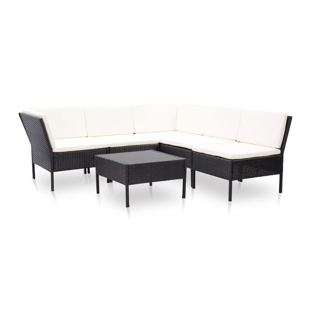 vidaXL 6-Piece Outdoor Patio Lounge Set with Cushions - Poly Rattan - Black - Durable Garden Furniture - Adjustable Layouts - Comfortable Seating - Assembly Required