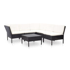 vidaXL 6-Piece Outdoor Patio Lounge Set with Cushions - Poly Rattan - Black - Durable Garden Furniture - Adjustable Layouts - Comfortable Seating - Assembly Required