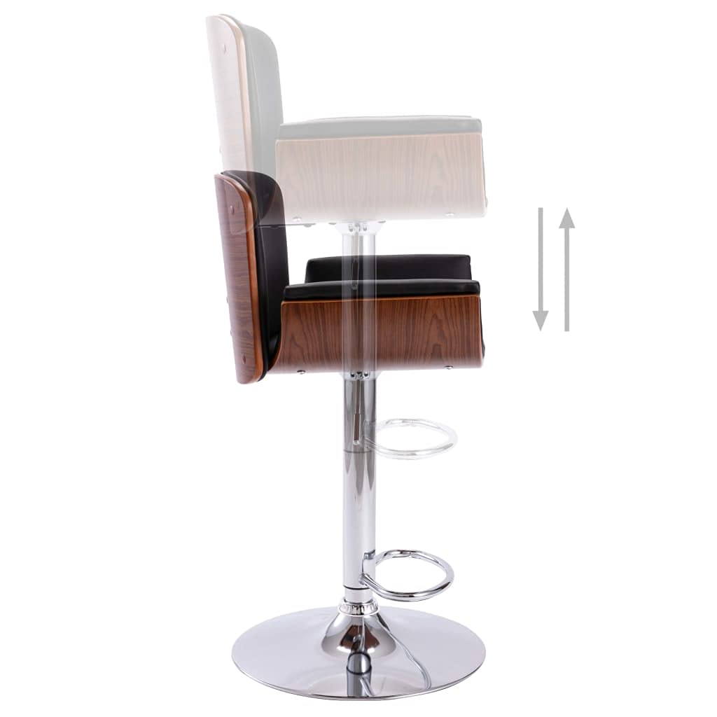 vidaXL Faux Leather Bar Chair - Adjustable Height, Padded Seat, Sturdy Wood and Chromed Metal Frame - Black & Dark Brown