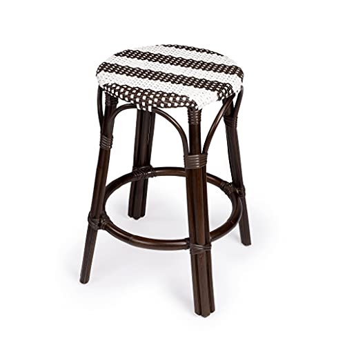 HomeRoots Rattan, Polyurethane Synthetic Rattan Dark Brown and White Rattan Counter Stool