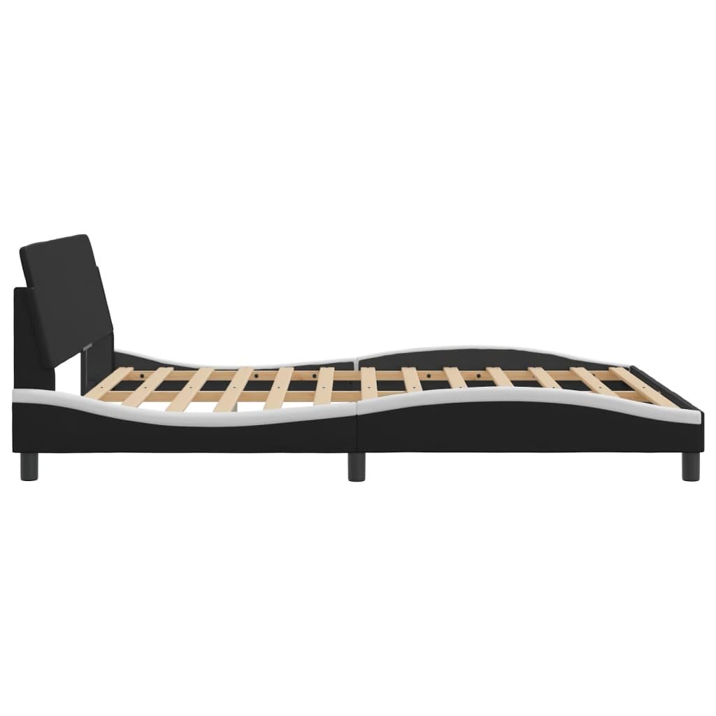 vidaXL Queen Bed Frame with Headboard - Black/White Faux Leather, Modern Design, Sturdy Legs & Plywood Slats, 85.8"x61.8"x29.3"