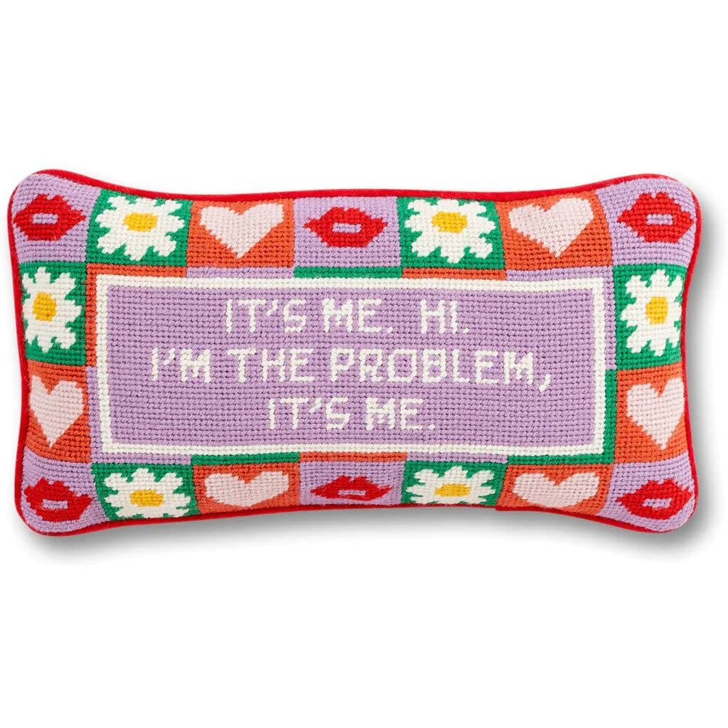 Furbish Handmade Needlepoint Decorative Throw Pillow, Song Lyrics, Small Embroidered Accent Pillow For Bed, Chair, Couch, Sofa,