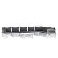 vidaXL 8-Piece Outdoor Patio Lounge Set - White Steel Frame, Durable Woven Fabric Material, Thickly Padded Cushions, Backrest fo
