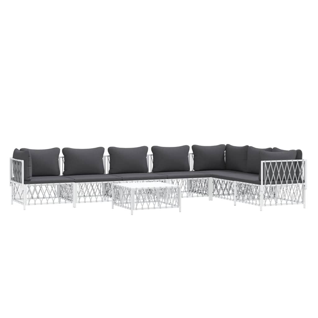 vidaXL 8-Piece Outdoor Patio Lounge Set - White Steel Frame, Durable Woven Fabric Material, Thickly Padded Cushions, Backrest fo