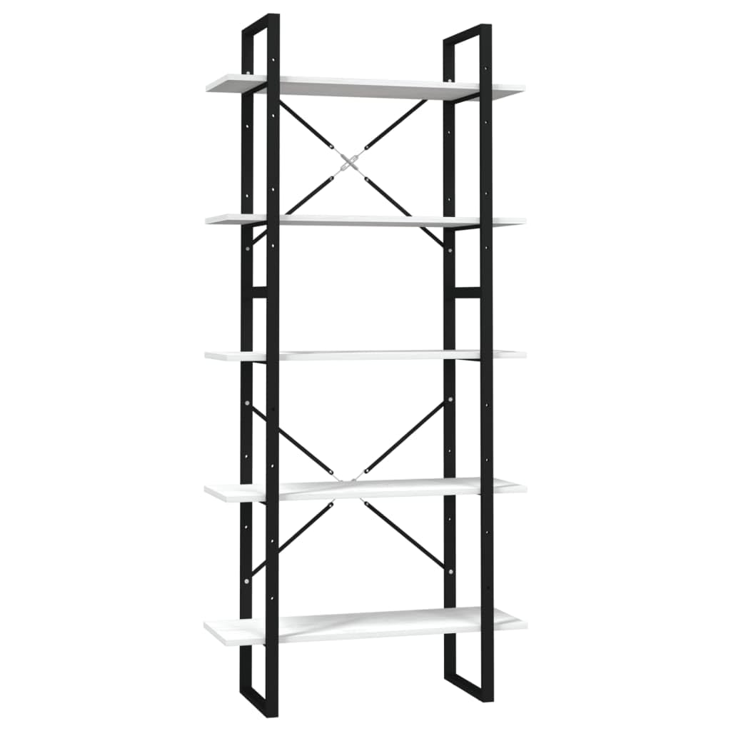 vidaXL Solid Pinewood 5-Tier Book Cabinet Home Indoor Living Room Wooden Storage Cabinet Organizer Bookcase Bookshelf Rack Furniture White 31.5&quot;