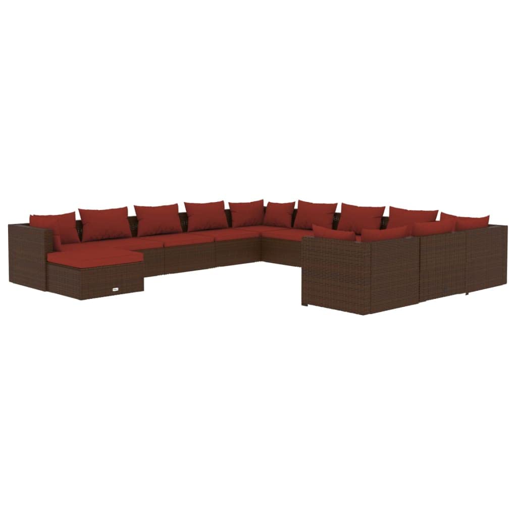 vidaXL Patio Lounge Set in Brown Poly Rattan - 12 Piece Outdoor Furniture with Cushions - Weather Resistant, Water-Resistant, Comfortable Seating with Modular Design and Durable Construction