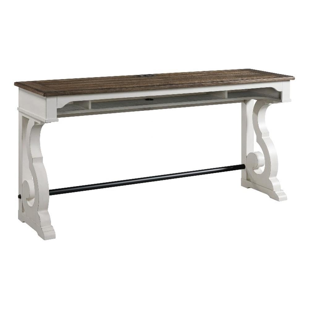 Intercon Drake 76&quot; Sofa Bar, Rustic White & French Oak Console Tables