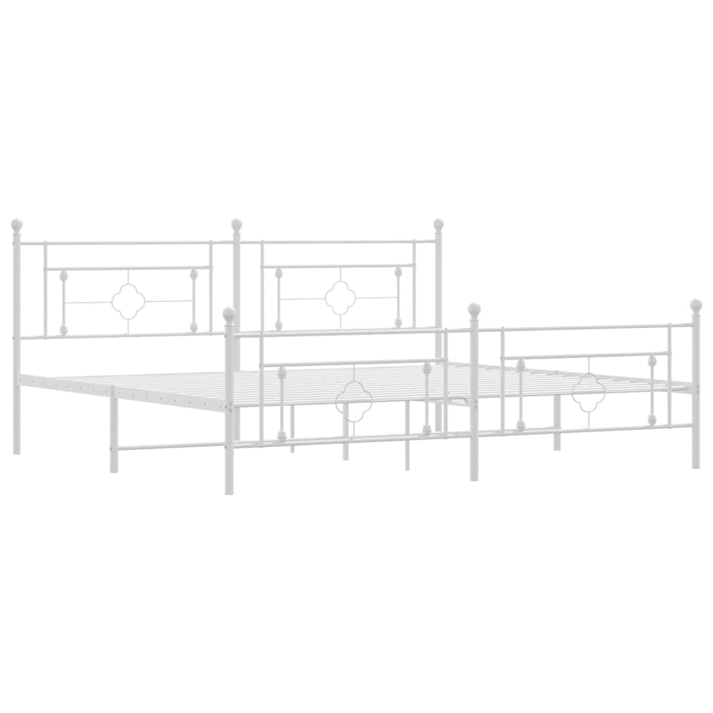 vidaXL 10'' King Metal Bed Frames with Headboard and Footboard, Platform Bed Frame with Strong Metal Slats Support, Under Bed Storage, Noise Free, White, Without Mattress