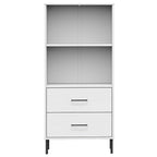 vidaXL Oslo Solid Wood Bookcase with 2 Drawers and Compartments - Rustic Charm Metal Hardware, White