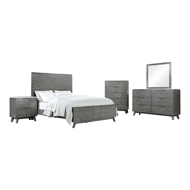 Coaster Home Furnishings Nathan Mid-Century Modern 5-Piece Bedroom Set Upholstered Queen Size Panel Bed Frame 60-Inch Headboard Grey 224601Q-S5