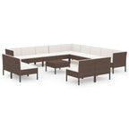 vidaXL Patio Lounge Set 14 Piece, Sectional Sofa for Outdoor, Couch with Cushions, Patio Lounge Set, Farmhouse Modern, Poly Rattan Brown