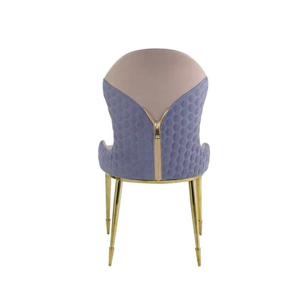 Acme Caolan Side Chair Set of 2 in Tan and Lavender Fabric and Gold