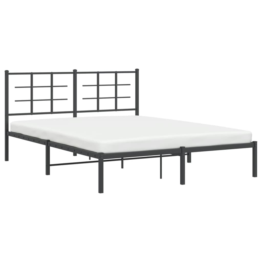 vidaXL Black Steel Double Bed Frame - Modern Bedroom Furniture with Headboard, Metal Slats, Under Bed Storage, 81.5&quot;x61.4&quot;x35.4&quot;
