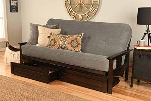 Kodiak Furniture Monterey Futon Set with Storage Drawers, with Espresso Base and Marmont Thunder Mattress