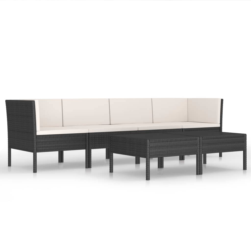 vidaXL Patio Lounge Set, 6-Piece, Poly Rattan, Black - Outdoor Furniture with Cushions, Coffee Table