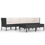 vidaXL Patio Lounge Set, 6-Piece, Poly Rattan, Black - Outdoor Furniture with Cushions, Coffee Table