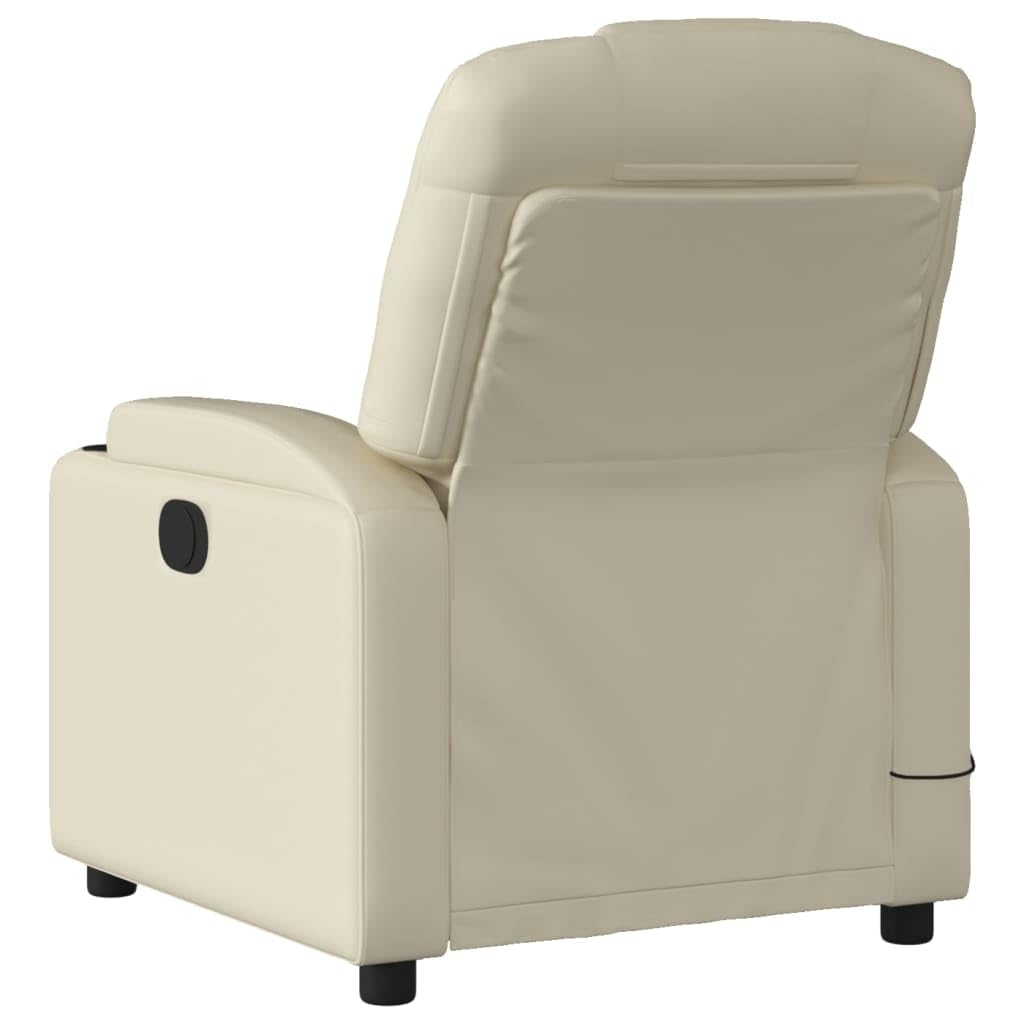 'vidaXL Massage Recliner Chair with Manual Reclining and Vibration Functions, Cream Faux Leather Upholstery, Armrest, Cup Holders, Side Pocket, Durable & Comfortable, Ideal for Living Room