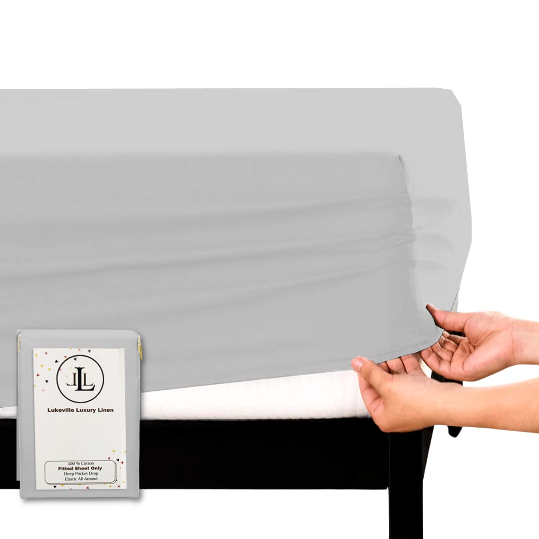 400 Thread Count 100 Percent Cotton Fitted Sheet Twin Xl 15 Inch Deep Pocket Long Staple Cotton 1 Fitted Sheet Only Light Grey S