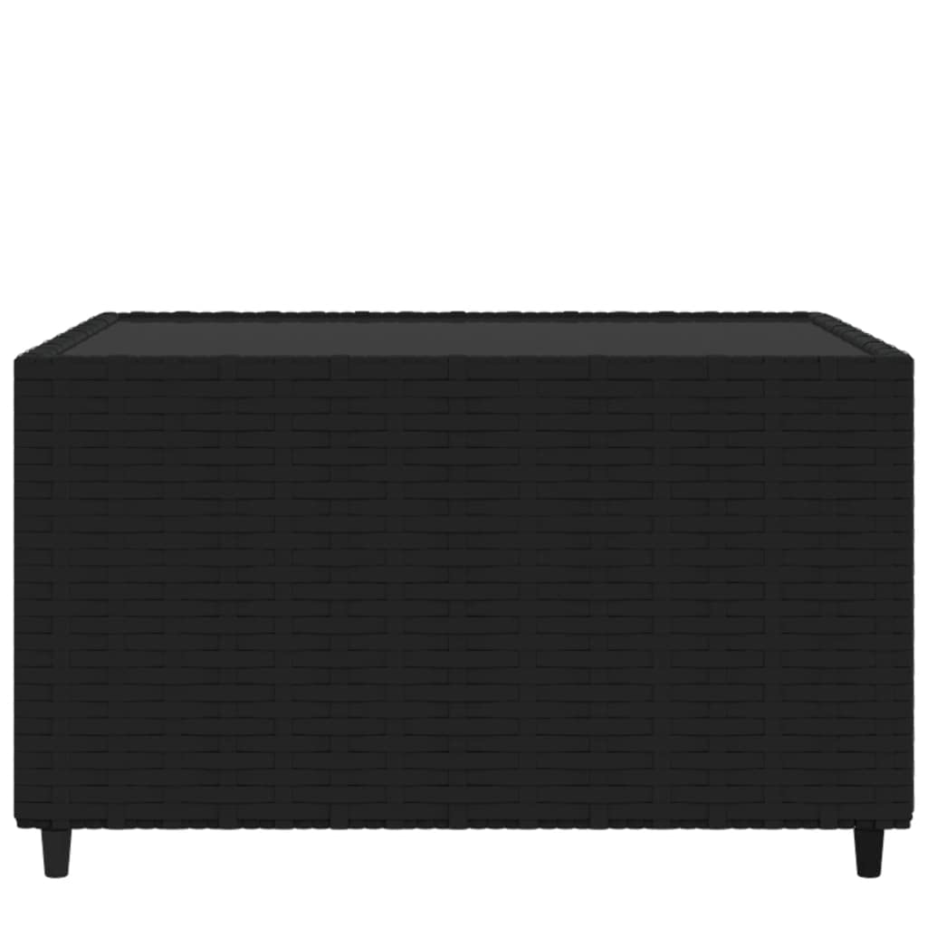vidaXL Square Patio Coffee Table – Black Poly Rattan Outdoor Table with Tempered Glass Top, Weather-Resistant Material, Powder-Coated Steel Frame, and Easy Assembly – 19.7"x19.7"x11.8"